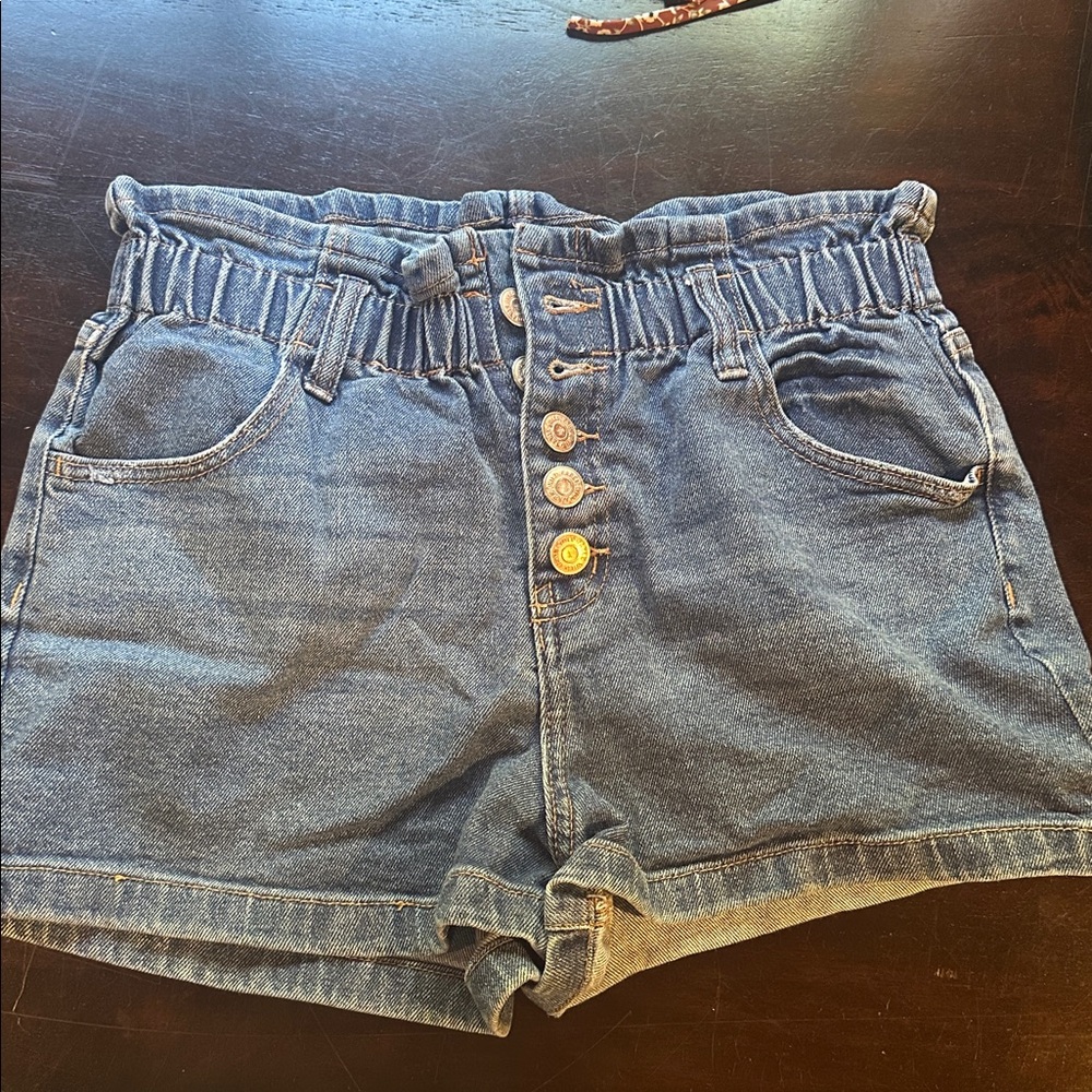 High-Waisted Denim Shorts with Button Detail